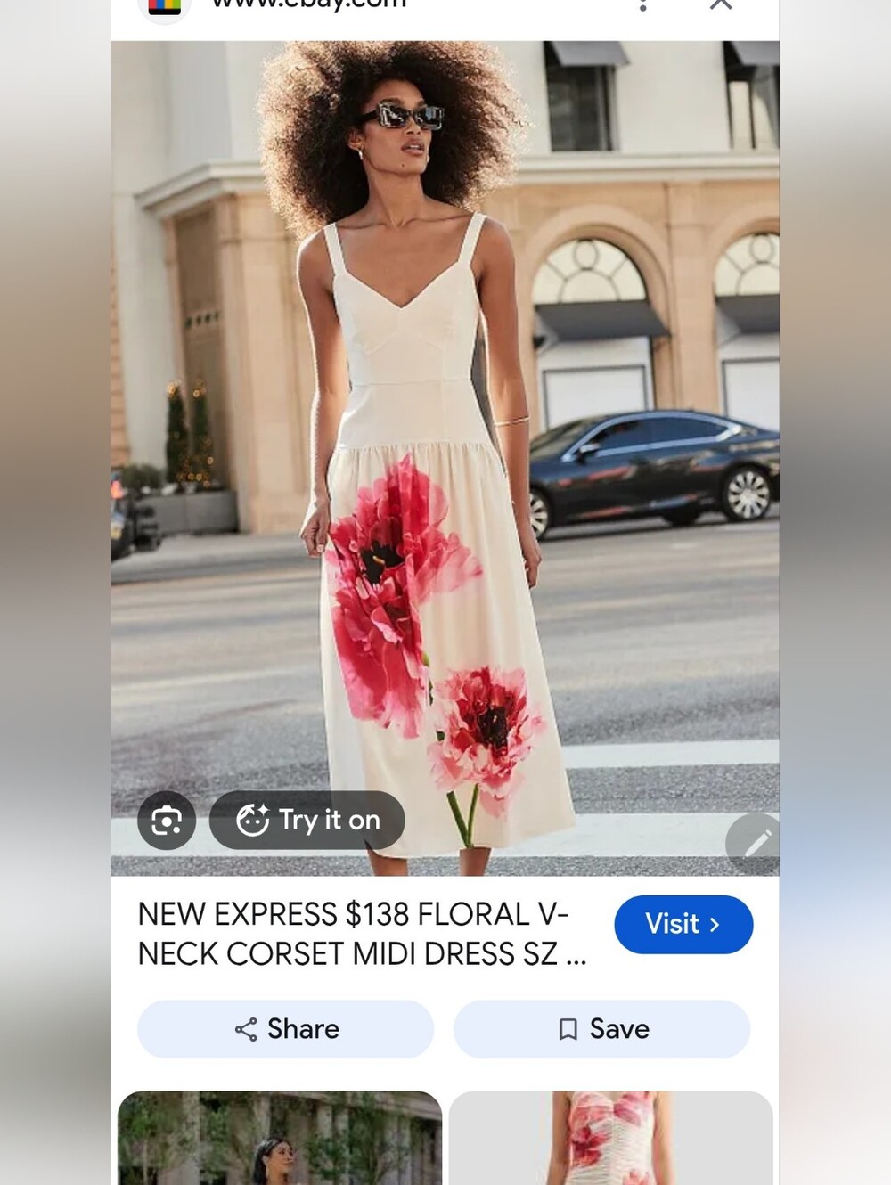 Express White Midi Dress with Pink Floral Print
